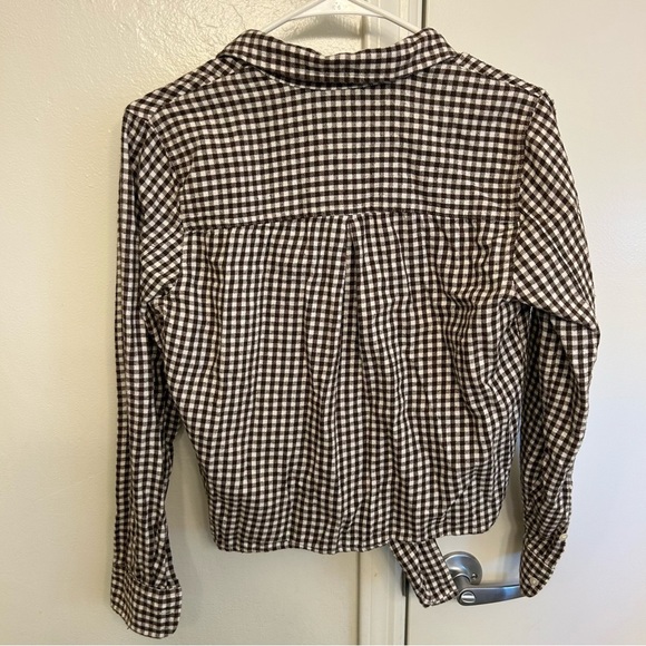 Madewell Flannel Tie Front Shirt Brown Gingham Check Button Down Shirt Small - Picture 9 of 10